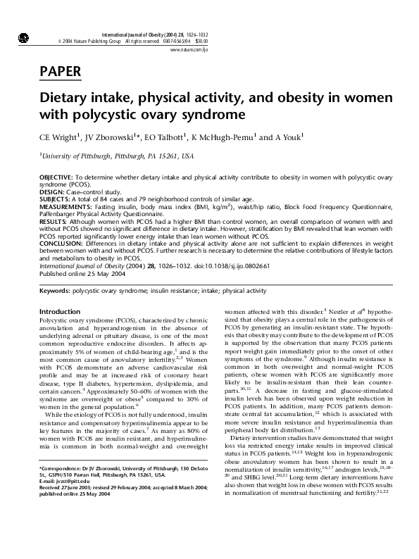(PDF) Dietary intake, physical activity, and obesity in women with ...
