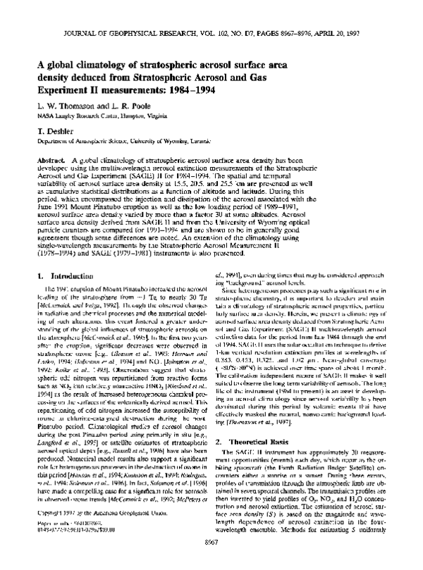 (PDF) A global climatology of stratospheric aerosol surface area ...