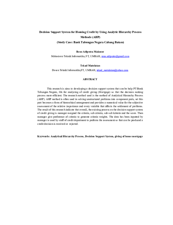 (PDF) Decision Support System for Housing Credit by Using Analytic ...