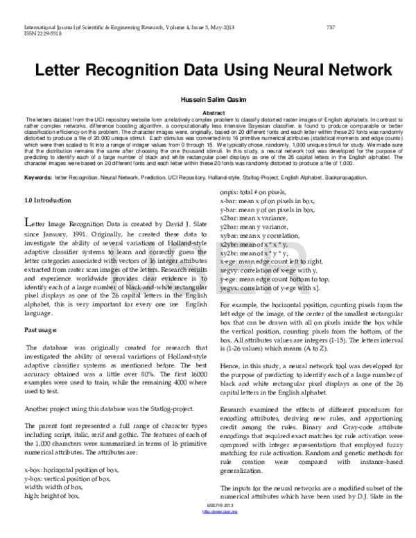 Pdf Letter Recognition Data Using Neural Network