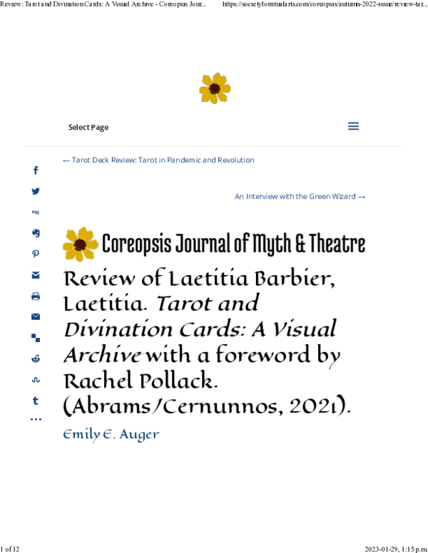 (PDF) Rev. of "Tarot and Divination Cards A Visual Archive by Laetitia