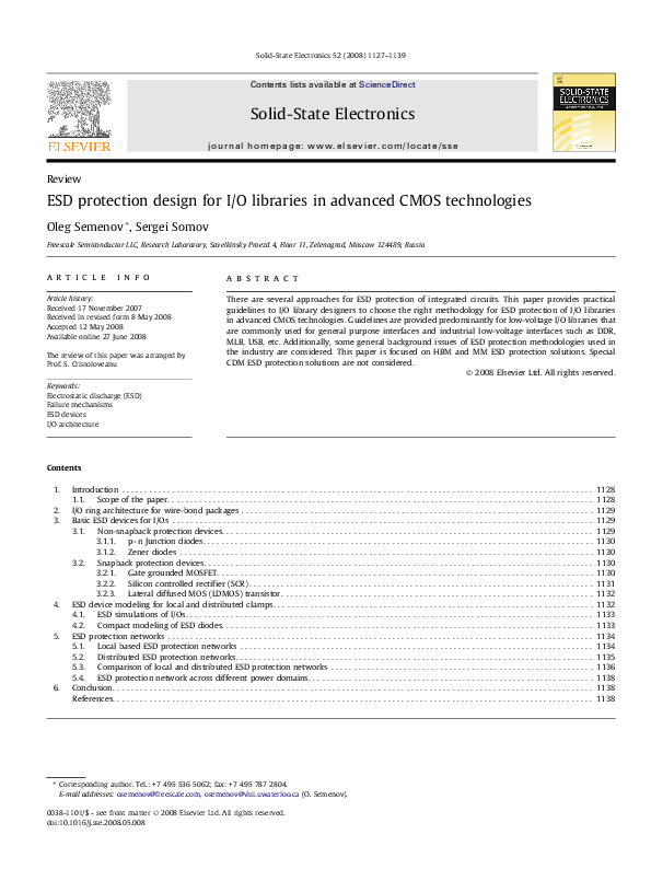 (PDF) ESD protection design for I/O libraries in advanced CMOS technologies Oleg Semenov