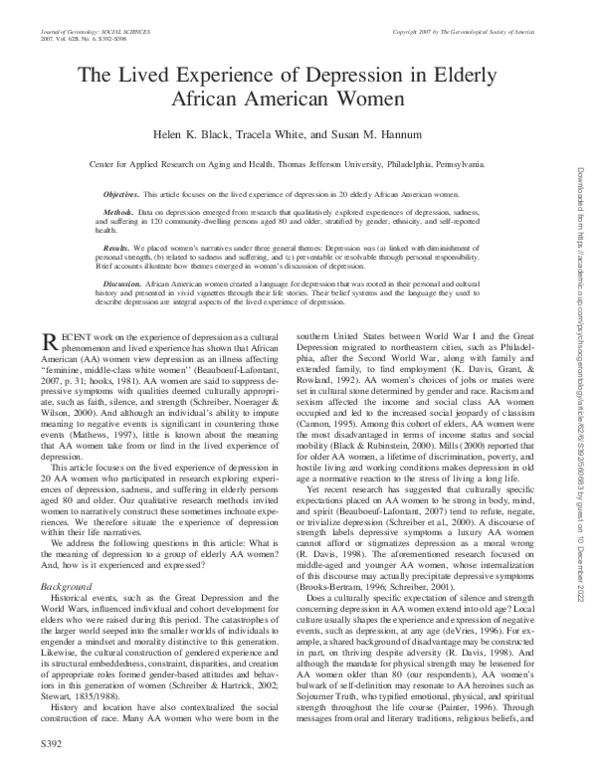 (PDF) The Lived Experience of Depression in Elderly African American Women