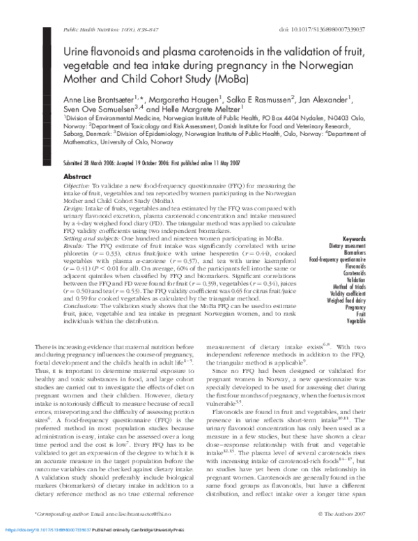 (PDF) Urine flavonoids and plasma carotenoids in the validation of