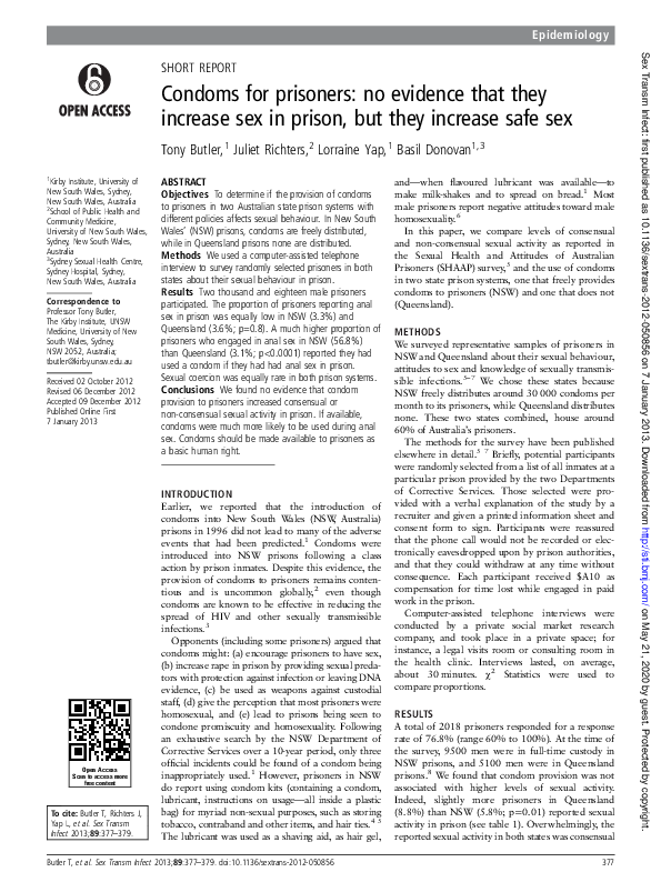 (PDF) Condoms for prisoners: no evidence that they increase sex in ...