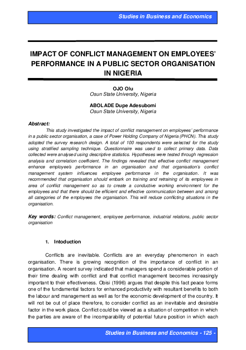 (PDF) Impact of Conflict Management on Employees' Performance in a ...