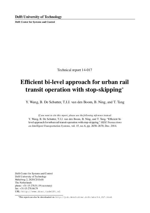 (PDF) Efficient Bilevel Approach for Urban Rail Transit Operation With ...