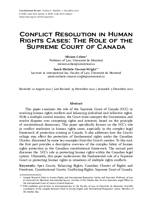 (PDF) Conflict Resolution in Human Rights Cases: The Role of the ...