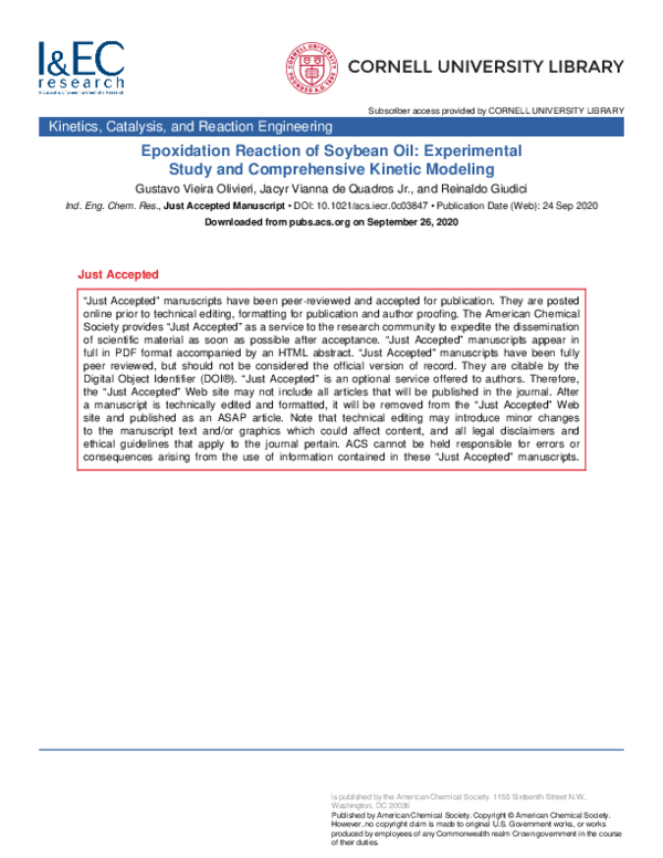 (PDF) Epoxidation Reaction of Soybean Oil: Experimental Study and ...