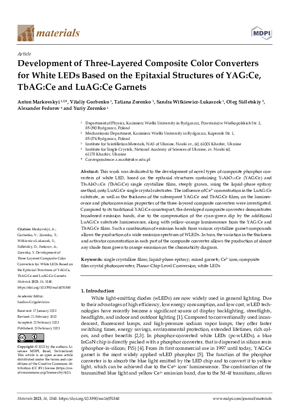 (PDF) Development of Three-Layered Composite Color Converters for White ...
