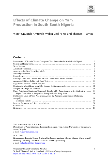 (PDF) Effects of Climate Change on Yam Production in South-South Nigeria