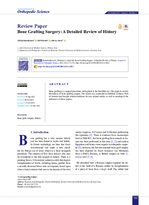 (PDF) Bone Grafting Surgery, A Detailed Review of History