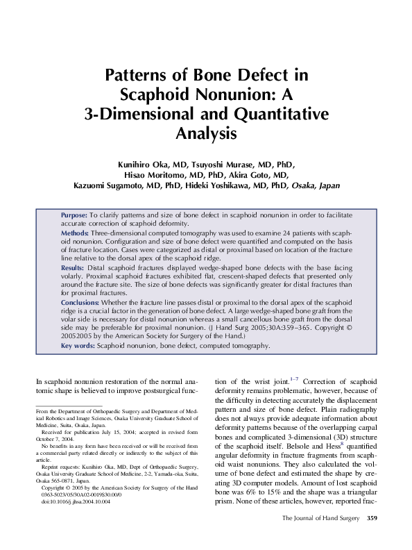 (PDF) Patterns of bone defect in scaphoid nonunion: A 3-dimensional and ...