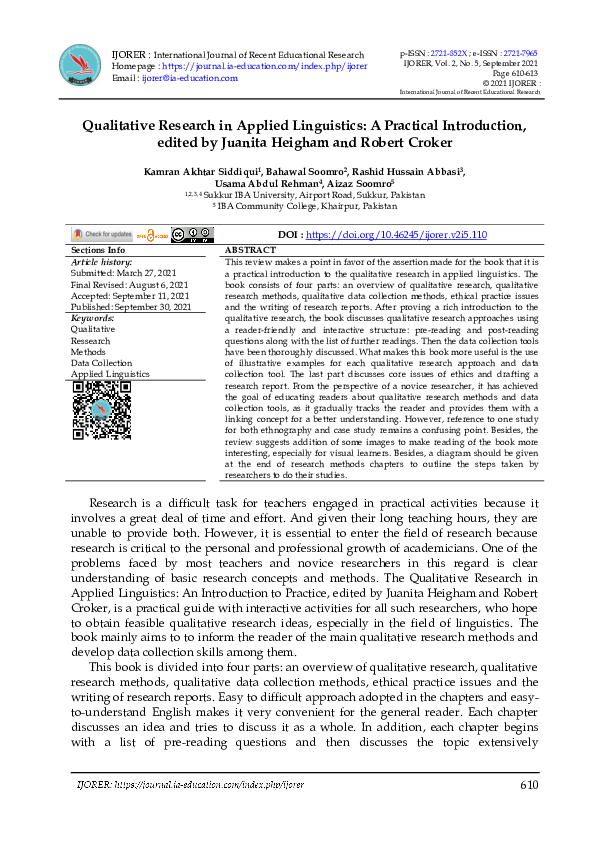 (PDF) Qualitative Research in Applied Linguistics: A Practical ...