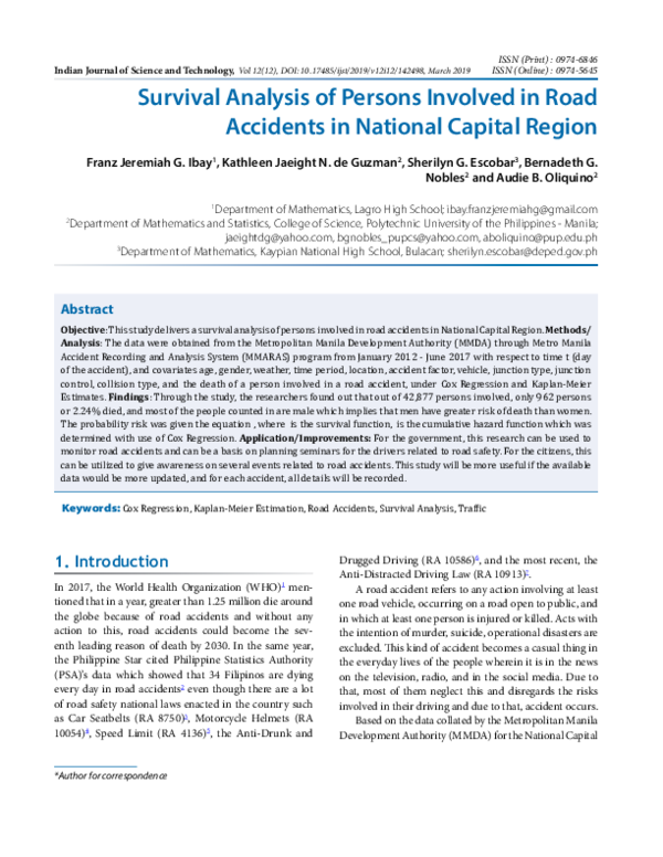 (PDF) Survival Analysis of Persons Involved in Road Accidents in ...