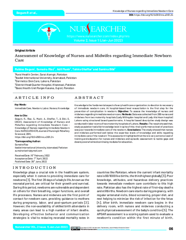 (PDF) Assessment of Knowledge of Nurses and Midwifes regarding ...