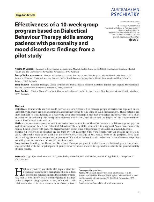 (PDF) Effectiveness of a 10-week group program based on Dialectical ...