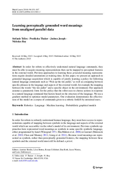 (PDF) Learning perceptually grounded word meanings from unaligned ...