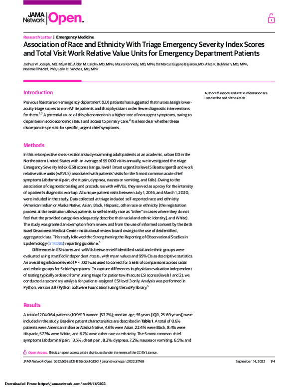 (PDF) Association of Race and Ethnicity With Triage Emergency Severity ...