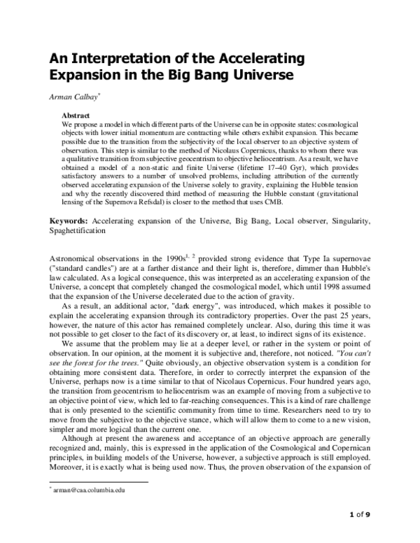 (PDF) An Interpretation of the Accelerating Expansion in the Big Bang ...