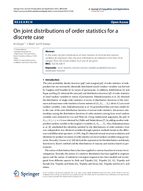 (PDF) On joint distributions of order statistics for a discrete case