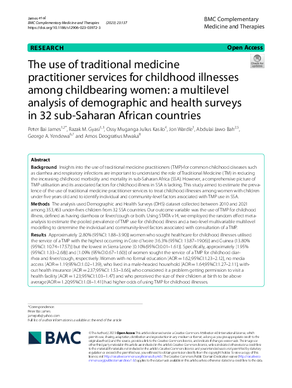 (PDF) The use of traditional medicine practitioner services for ...