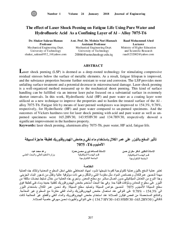 (PDF) The effect of Laser Shock Peening on Fatigue Life Using Pure ...
