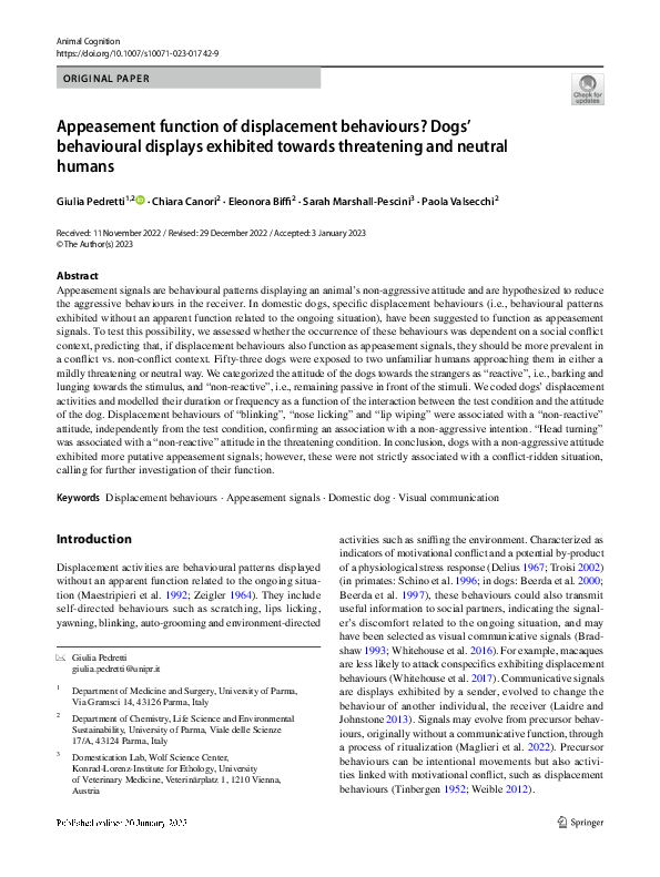 (PDF) Appeasement function of displacement behaviours? Dogs ...