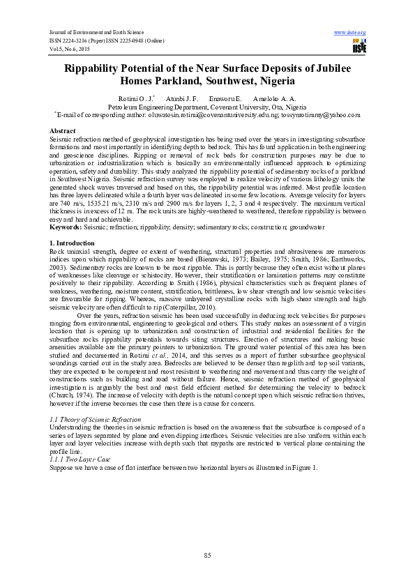 (PDF) Rippability Potential of the Near Surface Deposits of Jubilee ...