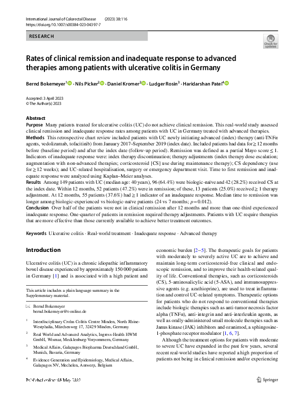 (PDF) Rates of clinical remission and inadequate response to advanced ...