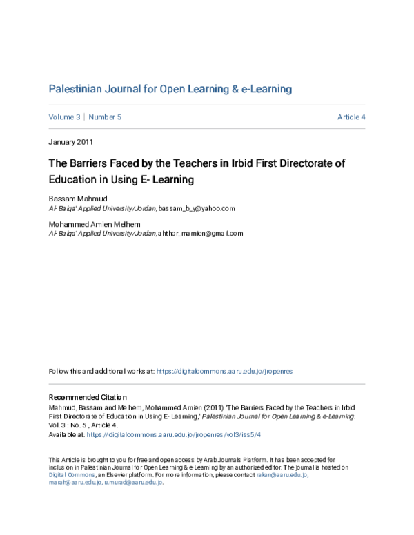 (PDF) The Barriers Faced by the Teachers in Irbid First Directorate of ...