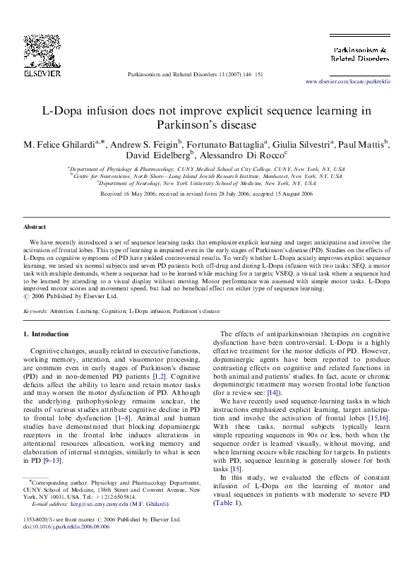 (PDF) L-Dopa infusion does not improve explicit sequence learning in ...