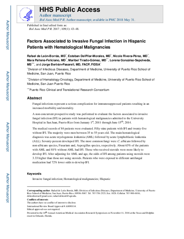(PDF) Factors Associated to Invasive Fungal Infection in Hispanic ...