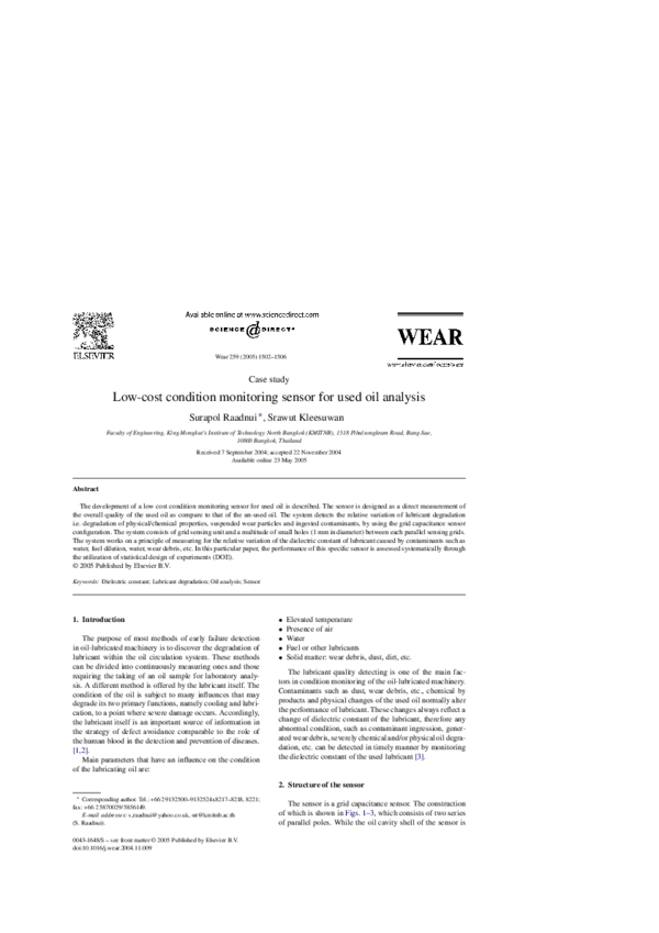 (PDF) Low-cost condition monitoring sensor for used oil analysis