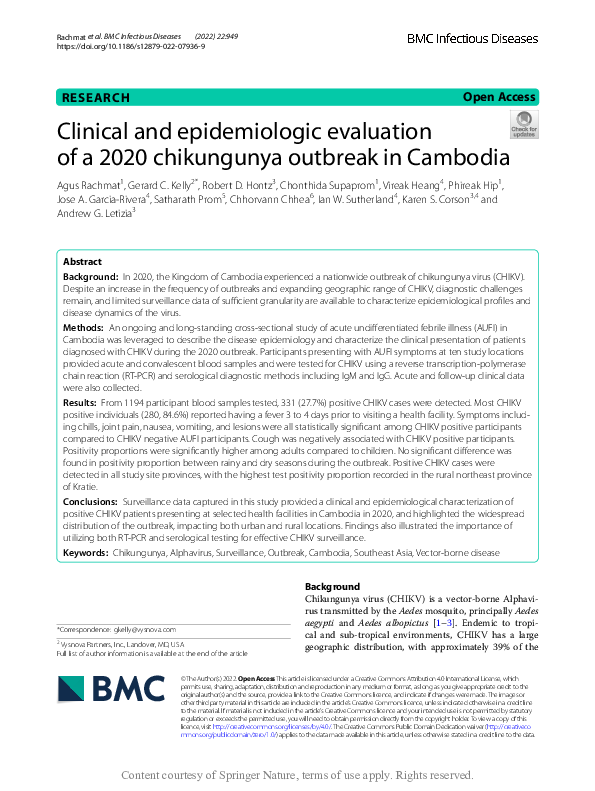 (PDF) Clinical and epidemiologic evaluation of a 2020 chikungunya ...