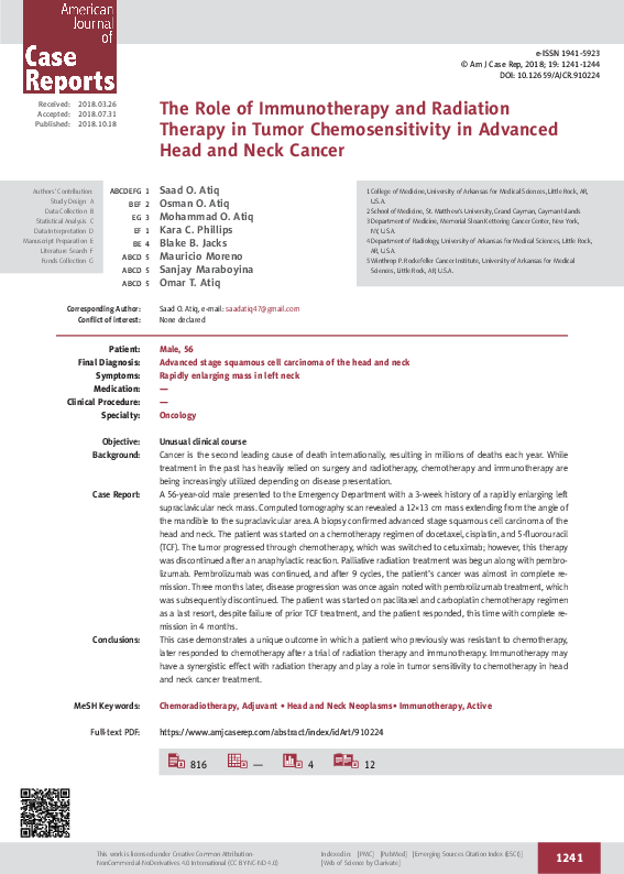 (PDF) The Role of Immunotherapy and Radiation Therapy in Tumor ...