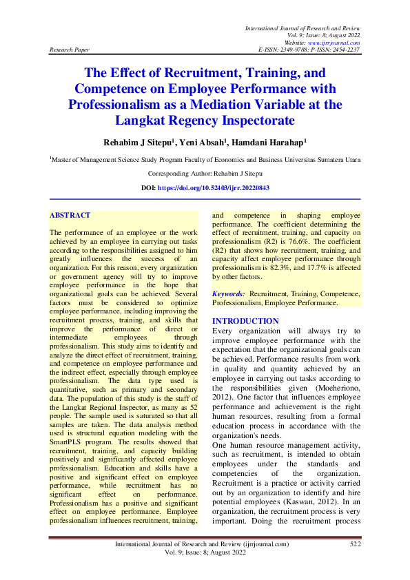 (PDF) The Effect of Recruitment, Training, and Competence on Employee ...