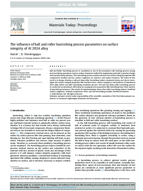 (PDF) The influence of ball and roller burnishing process parameters on ...