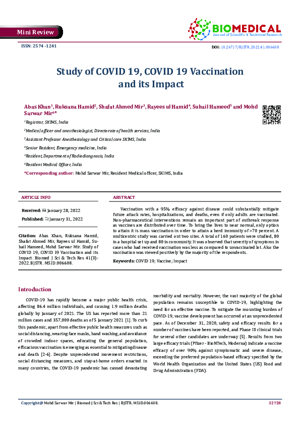 (PDF) Study of COVID 19, COVID 19 Vaccination and its Impact