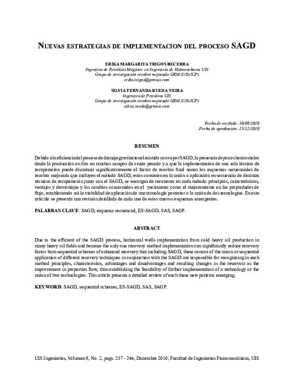 (PDF) Nuevas estrategias de implementacion del proceso SAGD