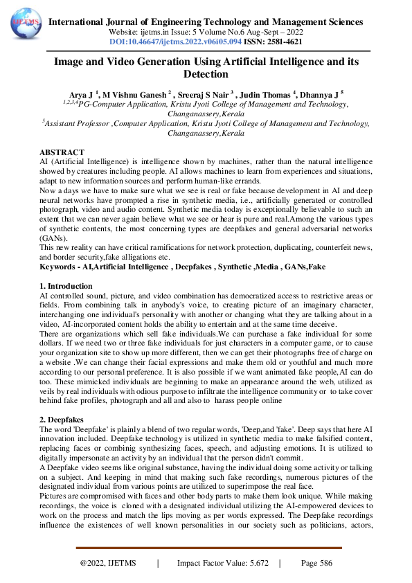 (PDF) Image and Video Generation Using Artificial Intelligence and its ...
