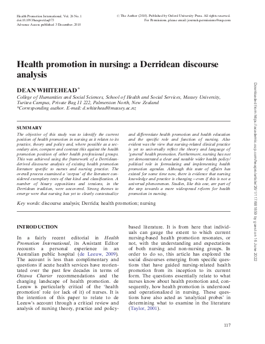 (PDF) Health promotion in nursing: a Derridean discourse analysis
