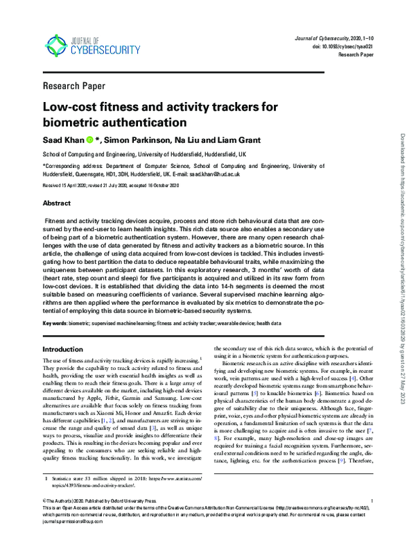 (PDF) Lowcost fitness and activity trackers for biometric