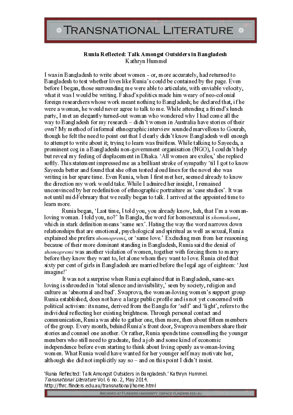 (PDF) Runia Reflected: Talk Amongst Outsiders in Bangladesh