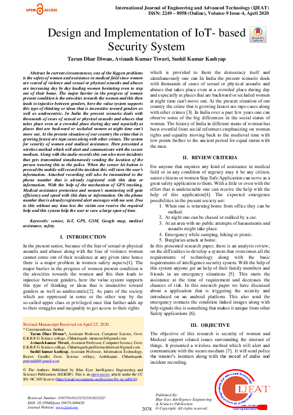 (PDF) Design and Implementation of IoT- based Security System