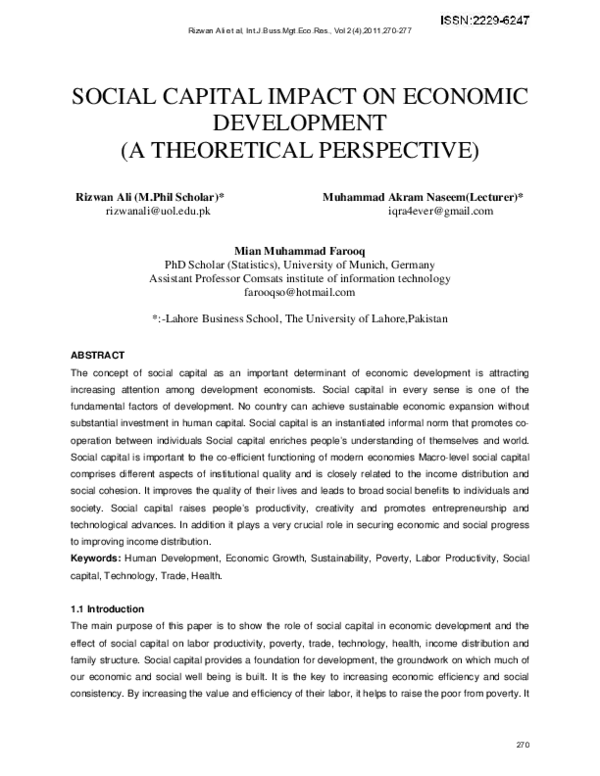 (PDF) Social Capital Impact on Economic Development (A Theoretical ...