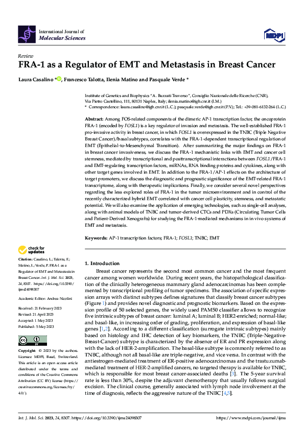 (PDF) FRA-1 as a Regulator of EMT and Metastasis in Breast Cancer