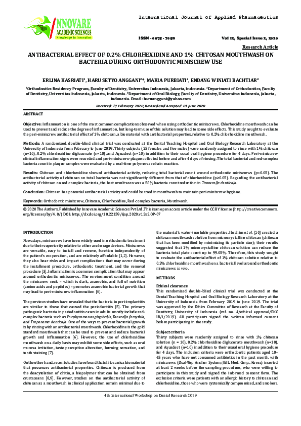 (PDF) ANTIBACTERIAL EFFECT OF 0.2 CHLORHEXIDINE AND 1 CHITOSAN