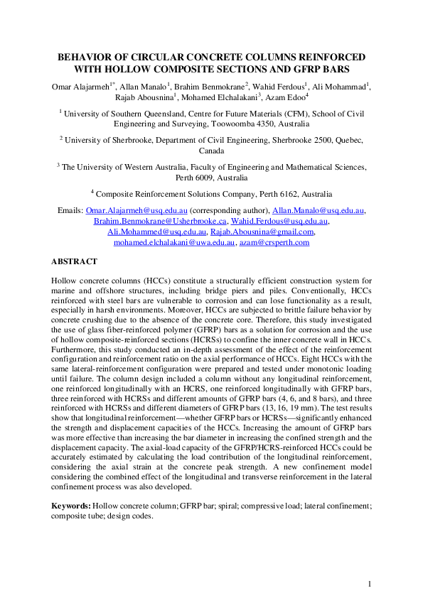 (PDF) Behavior of circular concrete columns reinforced with hollow ...