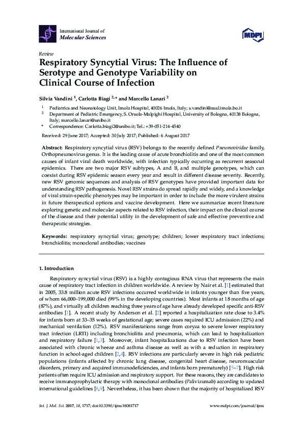 (PDF) Respiratory Syncytial Virus: The Influence of Serotype and ...